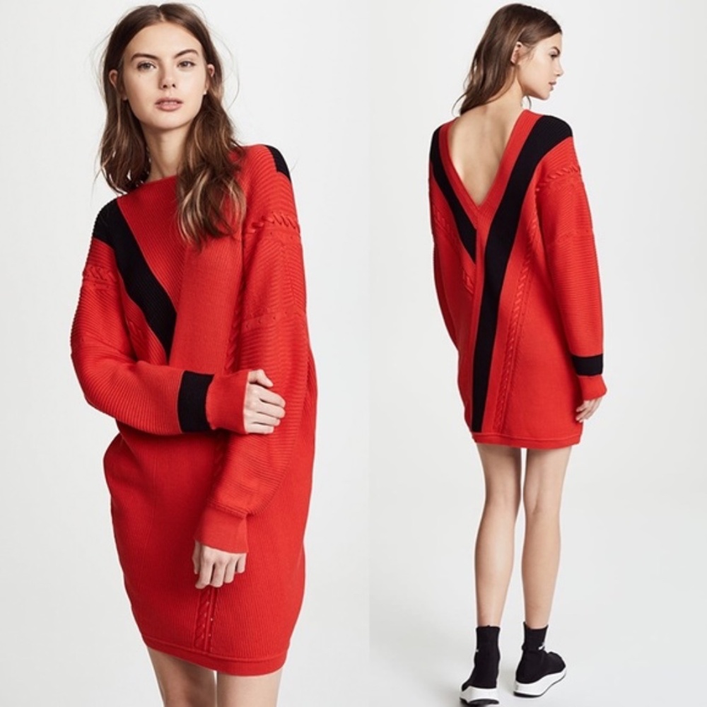 Rag & Bone Varsity Sweater Dress Red Cricket Rib Knit Lace Up Size S